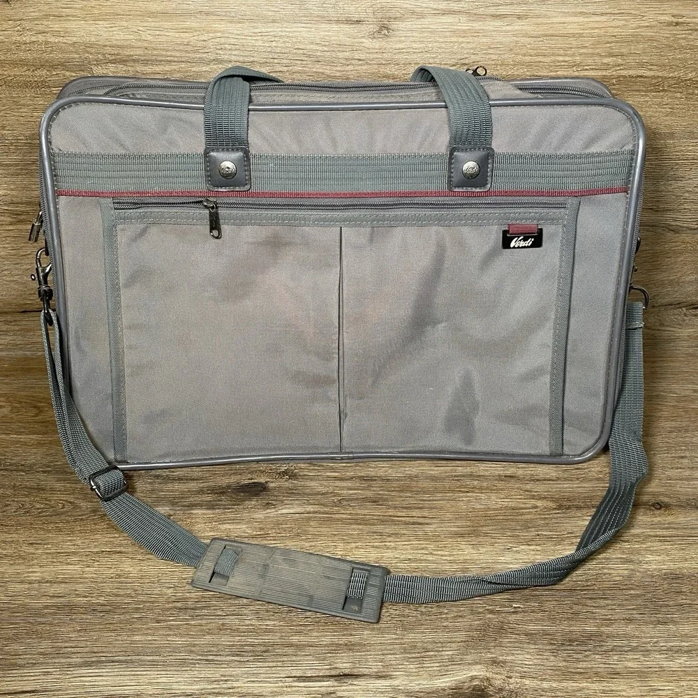 Vintage Verdi Multi Pocket Carry On Luggage Bag Gray Laptop Messenger Briefcase